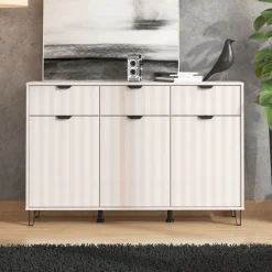 Credenza Bianco Crema 3 Ripiani 3 Cassetti 138x40x90.5h cm, 6 Vani - Paglieta