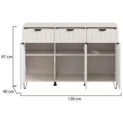 Credenza Bianco Crema 3 Ripiani 3 Cassetti 138x40x90.5h cm, 6 Vani - Paglieta
