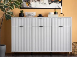 Credenza Bianco Crema 3 Ripiani 3 Cassetti 138x40x90.5h cm, 6 Vani - Paglieta