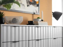 Credenza Bianco Crema 3 Ripiani 3 Cassetti 138x40x90.5h cm, 6 Vani - Paglieta