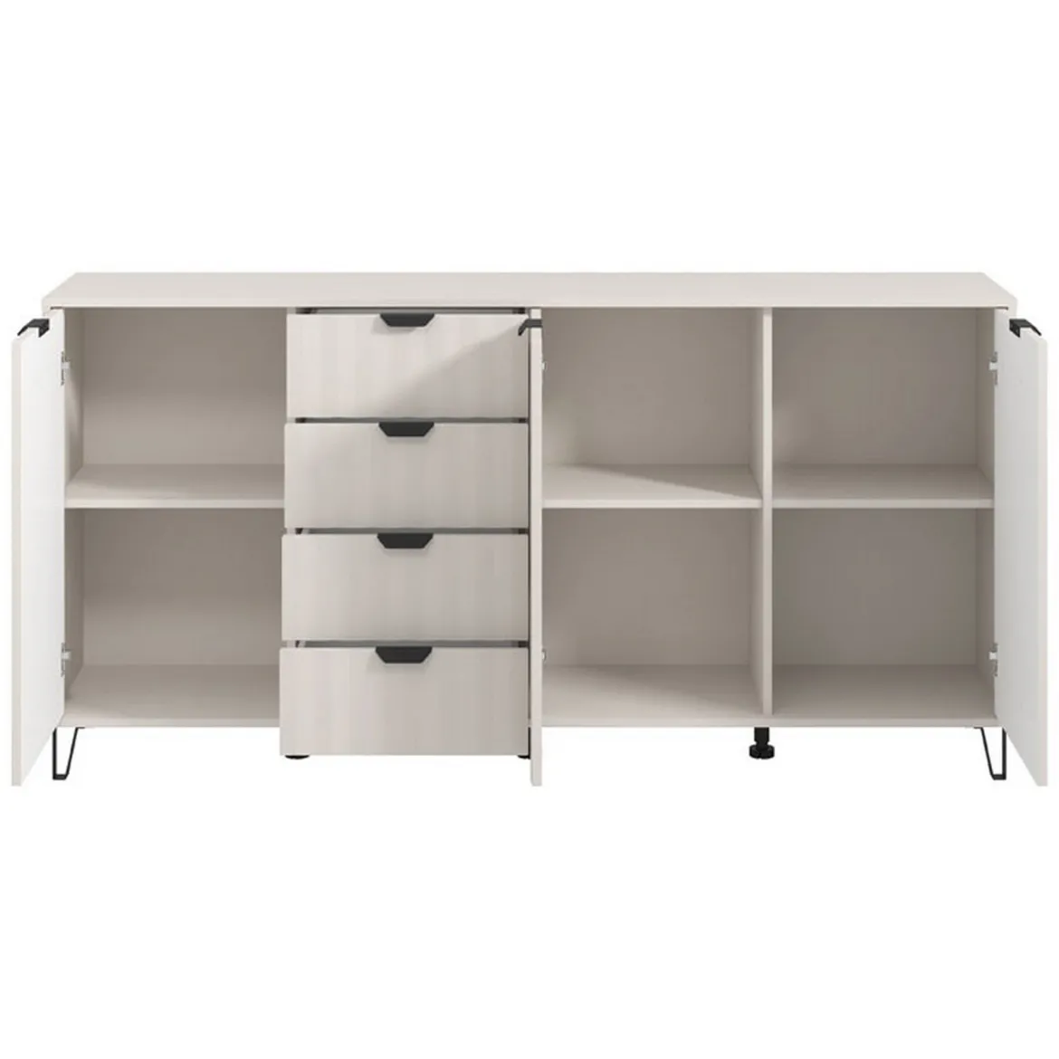 Credenza Bianco Crema 4 Ripiani con Piedini 110x40x78h cm, 8 Vani - Harero