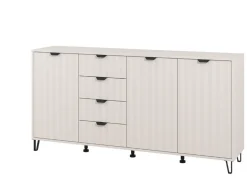 Credenza Bianco Crema 4 Ripiani con Piedini 110x40x78h cm, 8 Vani - Harero