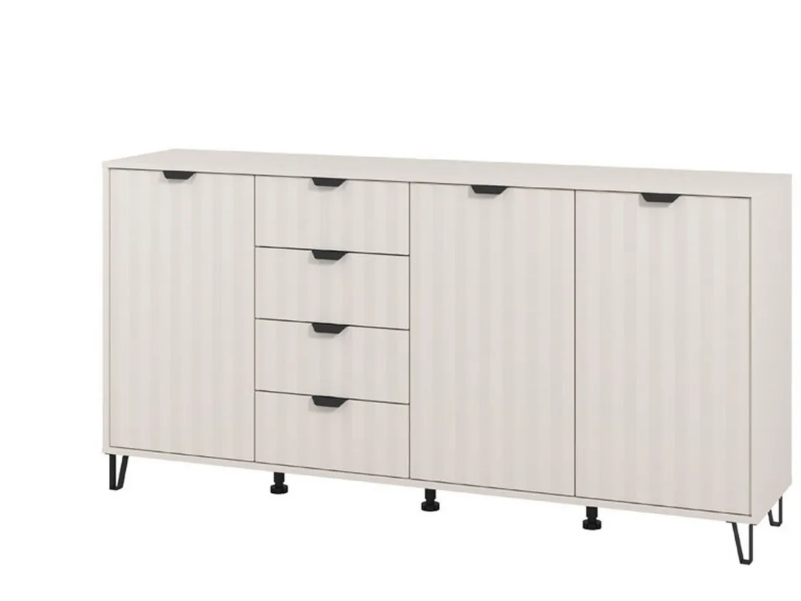 Credenza Bianco Crema 4 Ripiani con Piedini 110x40x78h cm, 8 Vani - Harero