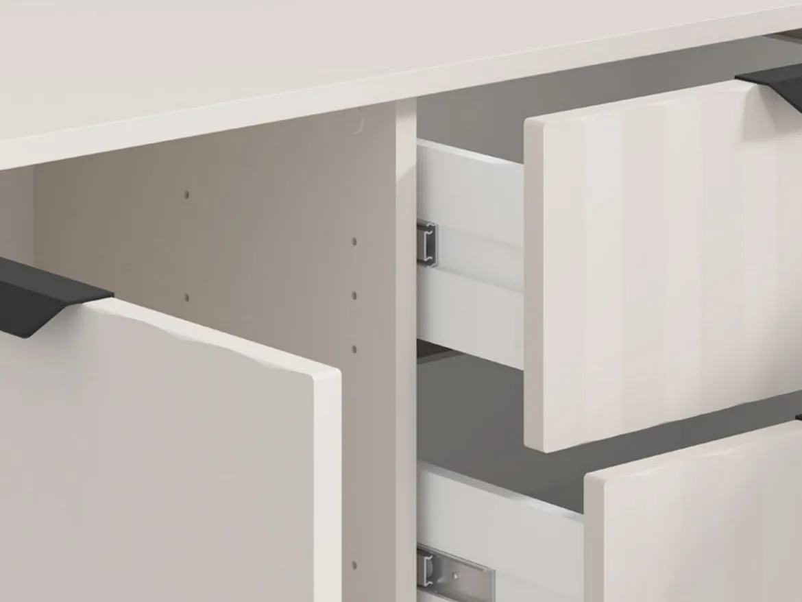 Credenza Bianco Crema 4 Ripiani con Piedini 110x40x78h cm, 8 Vani - Harero