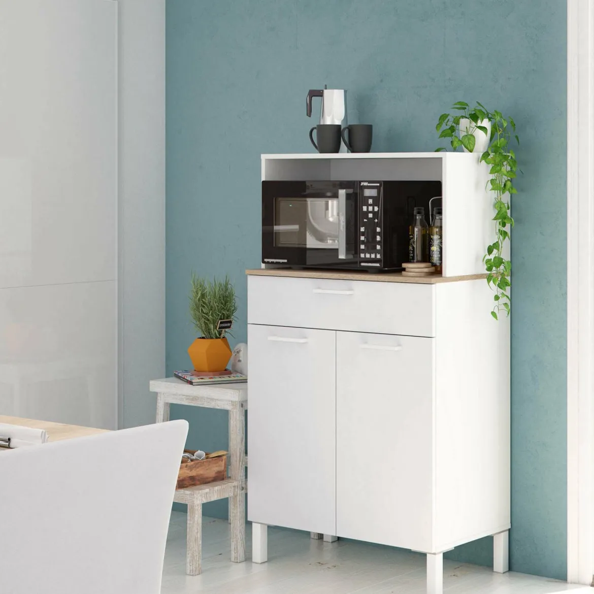 Credenza bianco e legno con cassetto 72x126h cm - Asaro