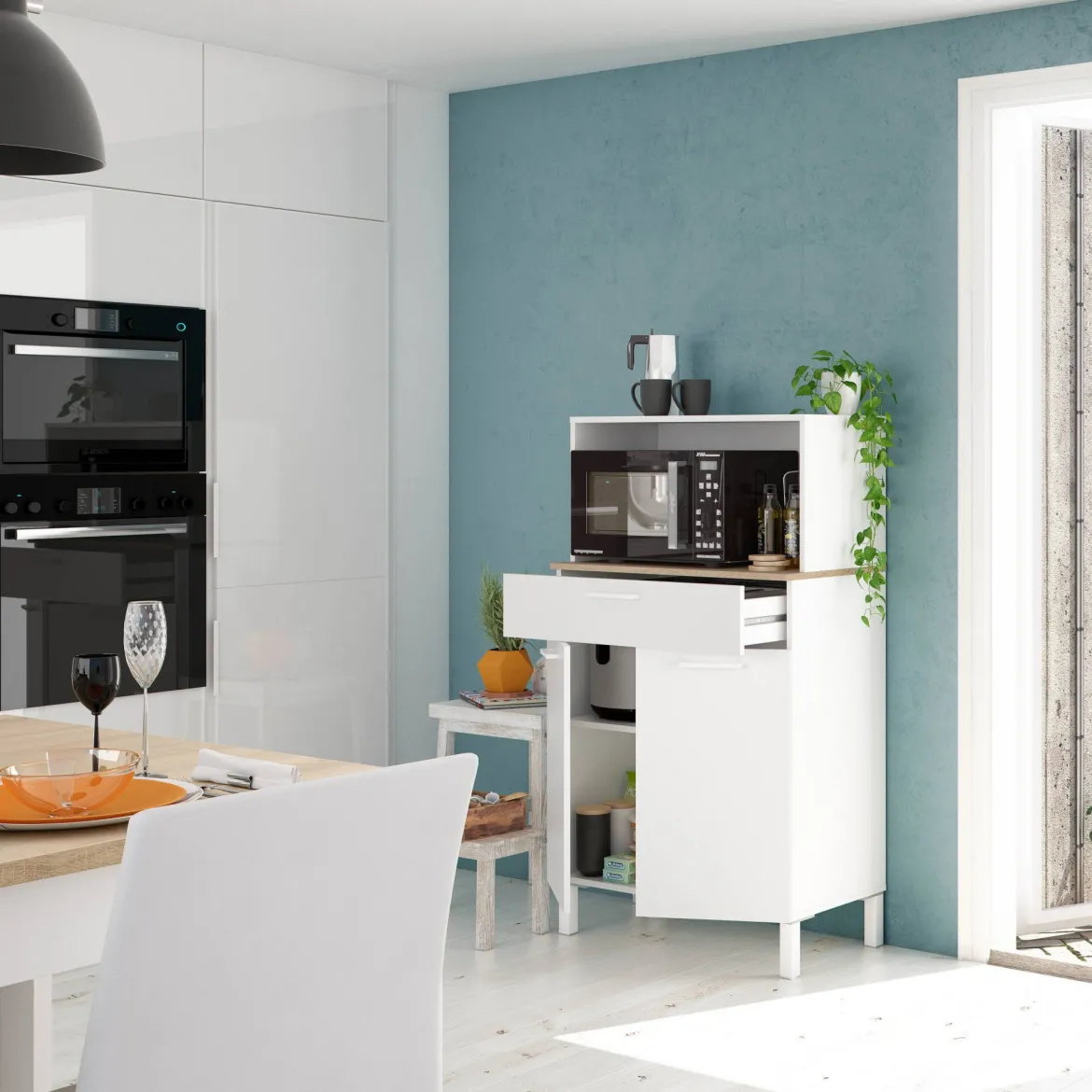 Credenza bianco e legno con cassetto 72x126h cm - Asaro