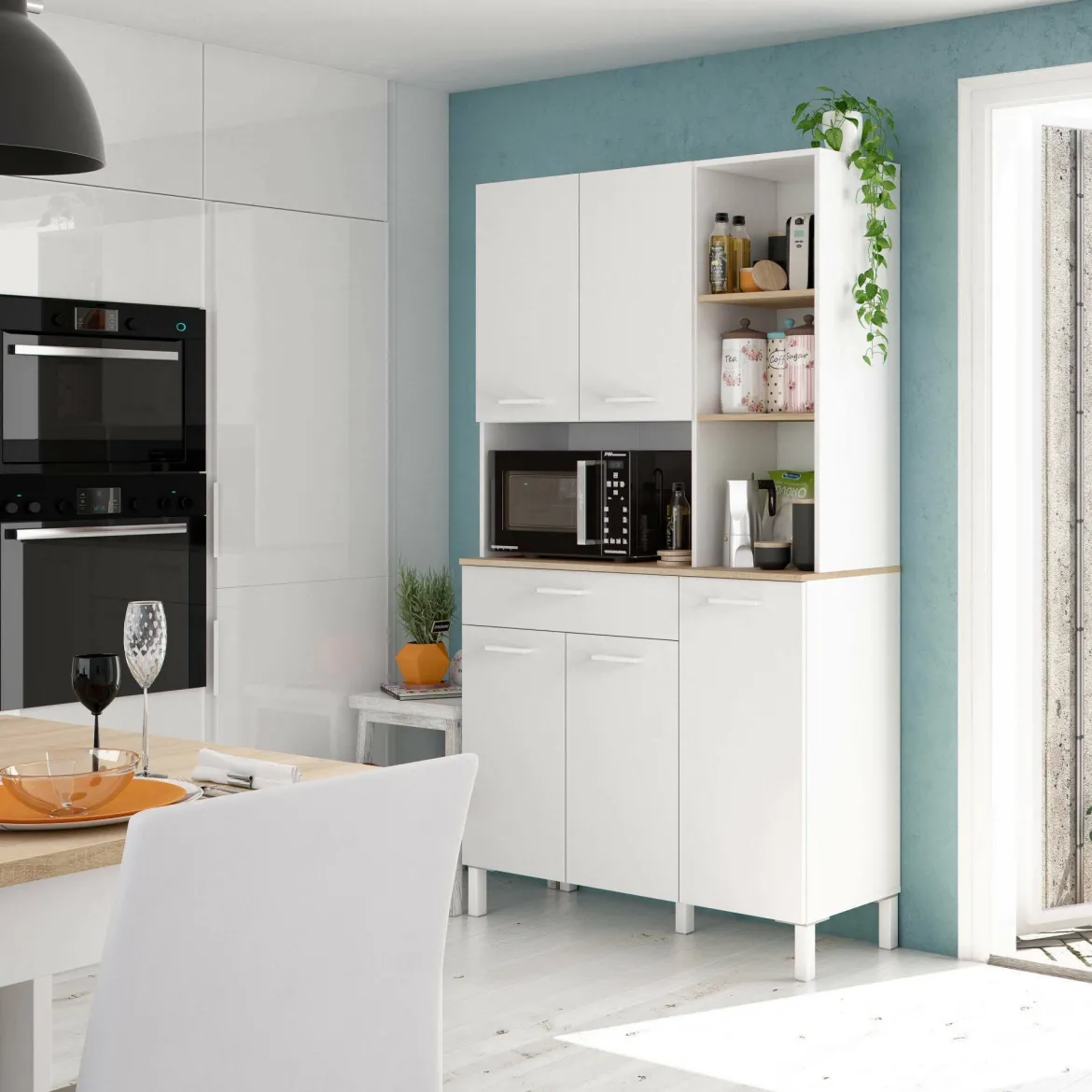Credenza bianco e rovere con cassetto 72x186h cm - Dicentra