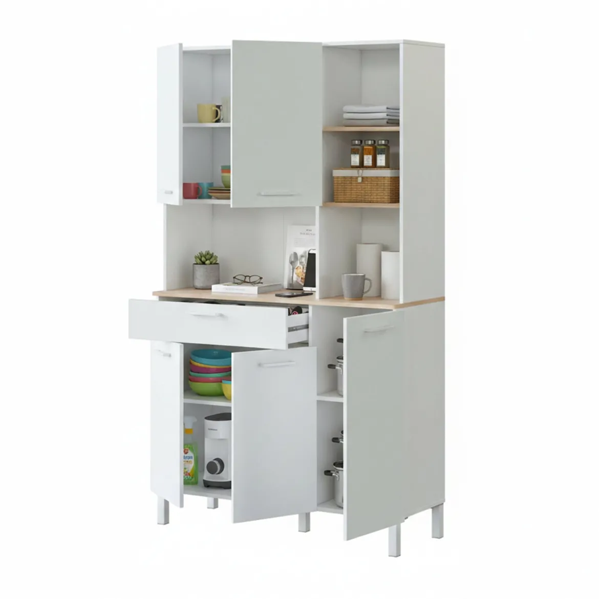 Credenza bianco e rovere con cassetto 72x186h cm - Dicentra