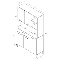 Credenza bianco e rovere con cassetto 72x186h cm - Dicentra