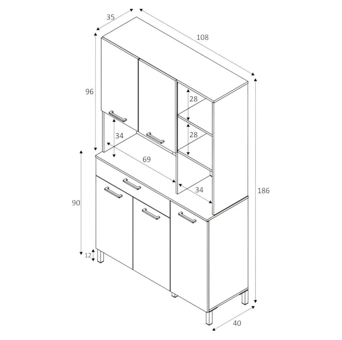 Credenza bianco e rovere con cassetto 72x186h cm - Dicentra