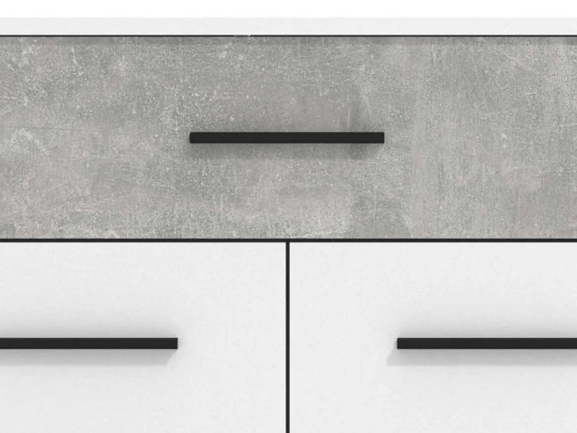 Credenza Bianco Grigio Cemento un Cassetto 2 Ripiani 119x33x80.5h cm, Apertura Battente e Scorrevole - Sanza