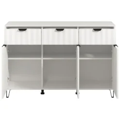 Credenza Bianco Grigio Chiaro 3 Ripiani 3 Cassetti 138x40x90.5h cm, 3 Ante - Paglieta
