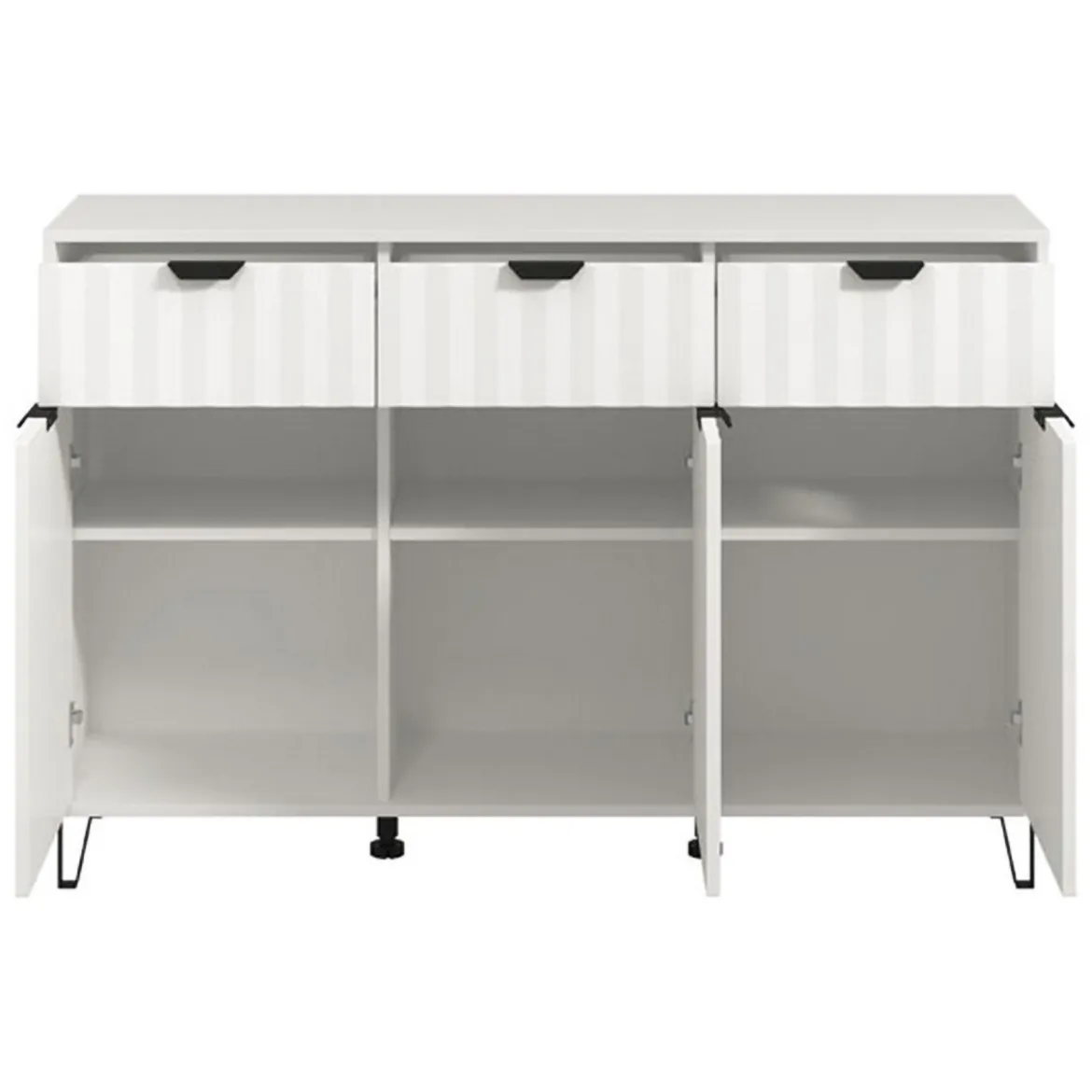 Credenza Bianco Grigio Chiaro 3 Ripiani 4 Cassetti 182.5x40x90.5h cm, 3 Ante - Paglieta