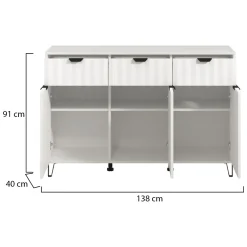 Credenza Bianco Grigio Chiaro 3 Ripiani 4 Cassetti 182.5x40x90.5h cm, 3 Ante - Paglieta