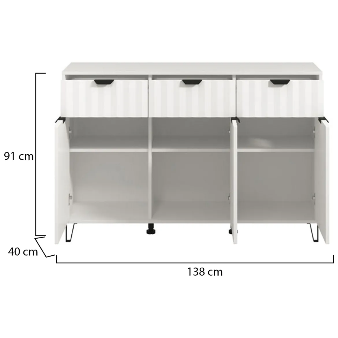 Credenza Bianco Grigio Chiaro 3 Ripiani 4 Cassetti 182.5x40x90.5h cm, 3 Ante - Paglieta