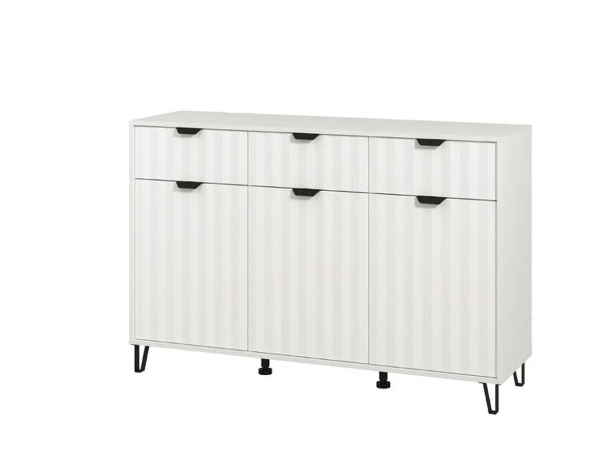 Credenza Bianco Grigio Chiaro 3 Ripiani 4 Cassetti 182.5x40x90.5h cm, 3 Ante - Paglieta