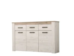 Credenza Bianco Larice Marrone Rovere 3 Ripiani 3 Cassetti 160x36.5x98h cm, 3 Ante - Scena