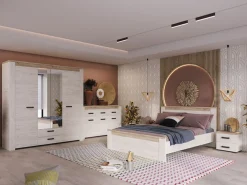 Credenza Bianco Larice Marrone Rovere 3 Ripiani 3 Cassetti 160x36.5x98h cm, 3 Ante - Scena