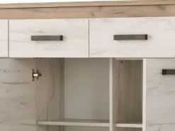 Credenza Bianco Larice Marrone Rovere 3 Ripiani 3 Cassetti 160x36.5x98h cm, 3 Ante - Scena