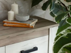 Credenza Bianco Larice Marrone Rovere 3 Ripiani 3 Cassetti 160x36.5x98h cm, 3 Ante - Scena