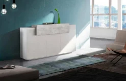 Credenza bianco lucida,cemento 160x45x85h cm 4 ante - Aschly