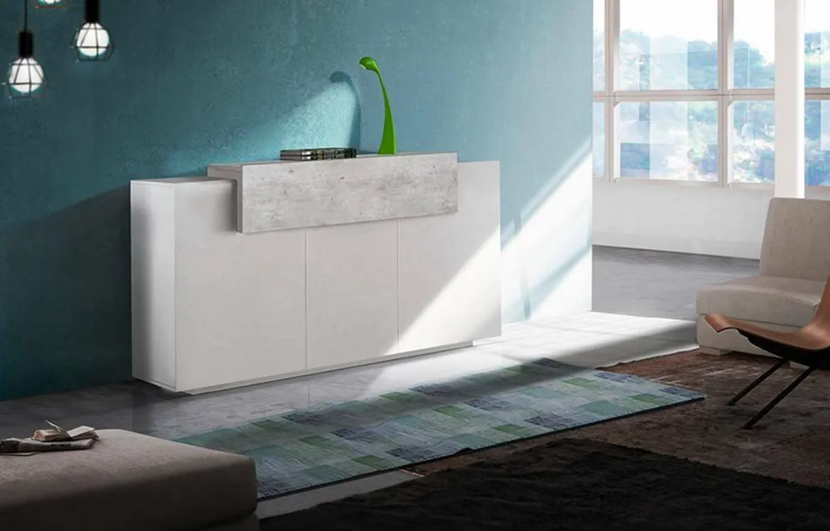 Credenza bianco lucida,cemento 160x45x85h cm 4 ante - Aschly