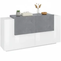 Credenza bianco lucida,cemento 160x45x86h cm 4 ante - Muscari