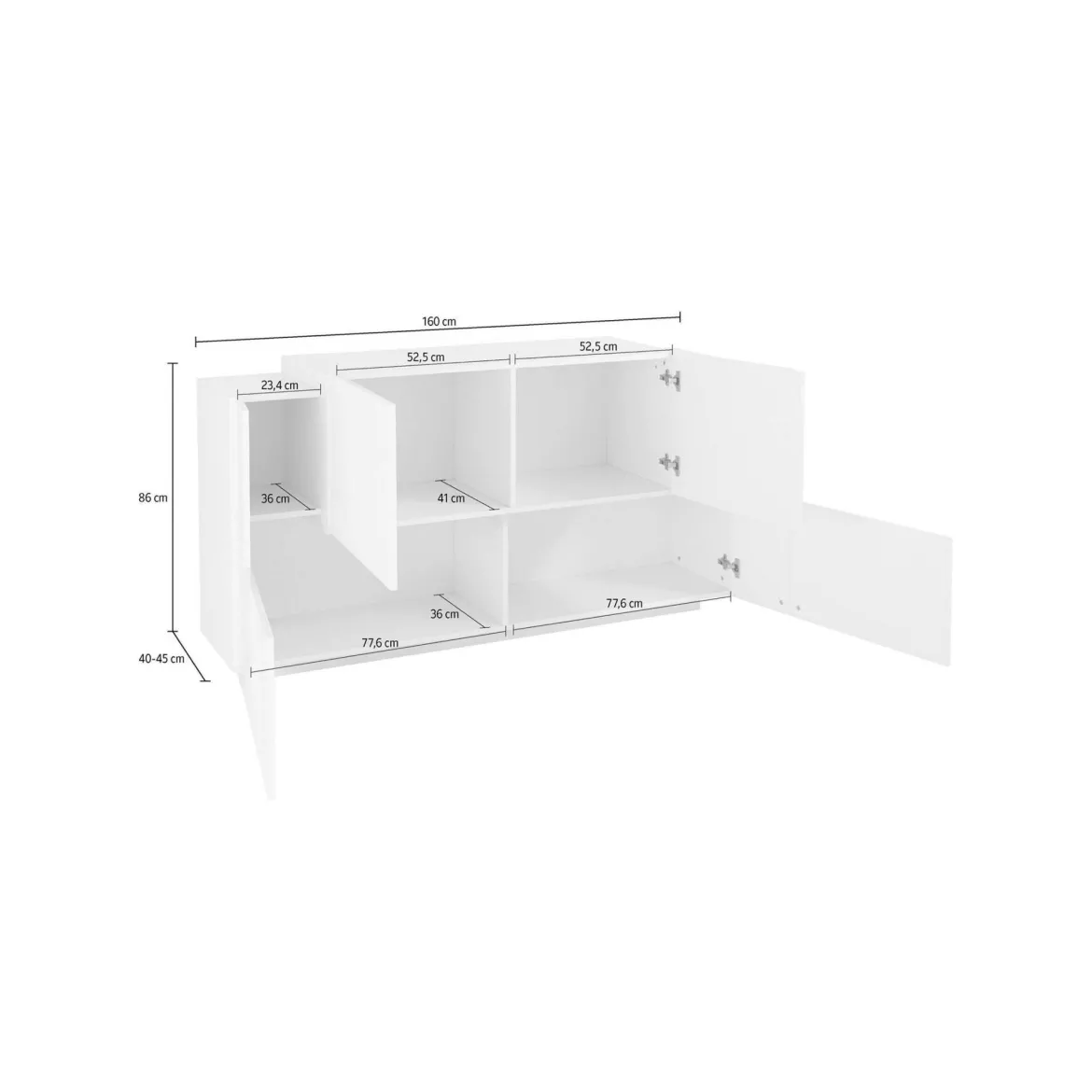 Credenza bianco lucida,cemento 184x42x86h cm 2 ante e 2 cassetti - Antina