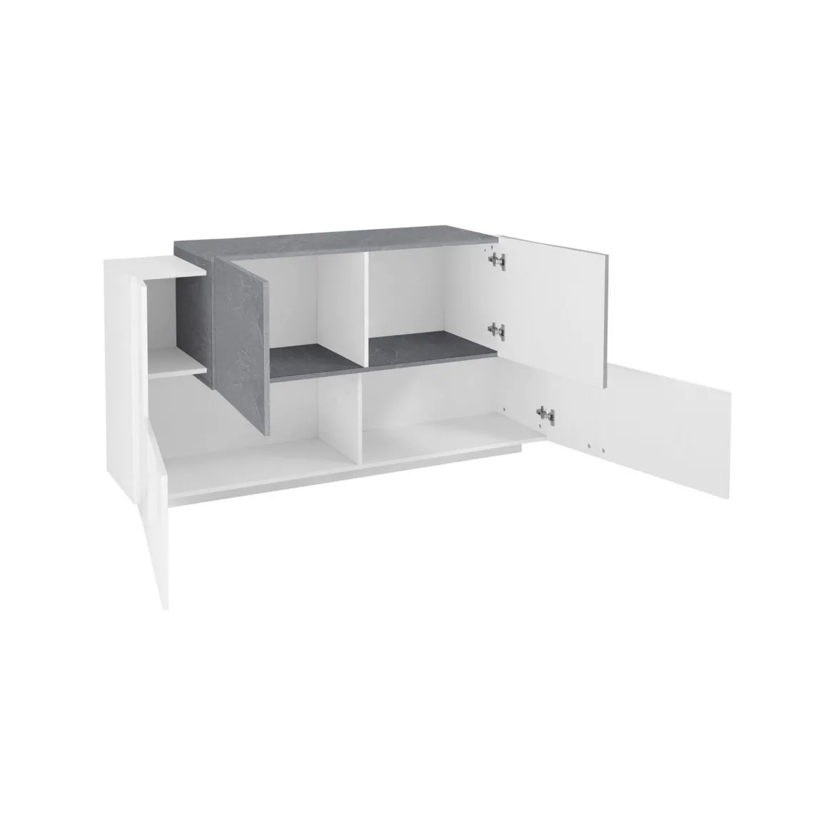 Credenza bianco lucida,cemento 184x42x86h cm 2 ante e 2 cassetti - Antina