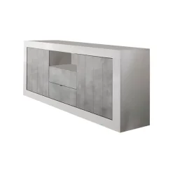 Credenza bianco lucida,cemento 184x42x86h cm 2 ante e 2 cassetti - Antina