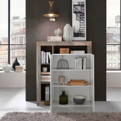 Credenza bianco lucida e acacia 108x42x127h cm 2 ante - Smeraldo