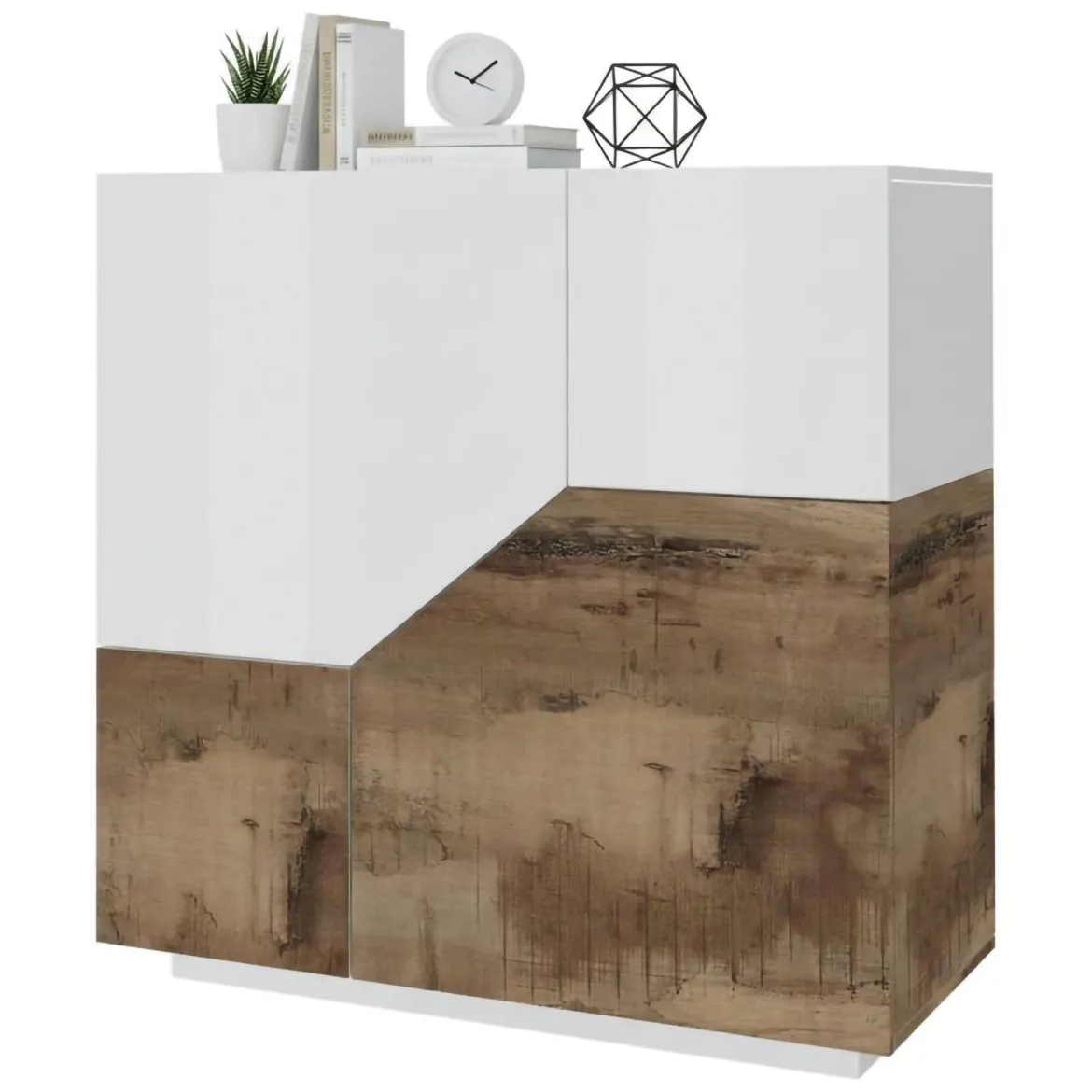 Credenza bianco lucida e acero 120x40x80h cm 2 ante e 3 cassetti - Jessie