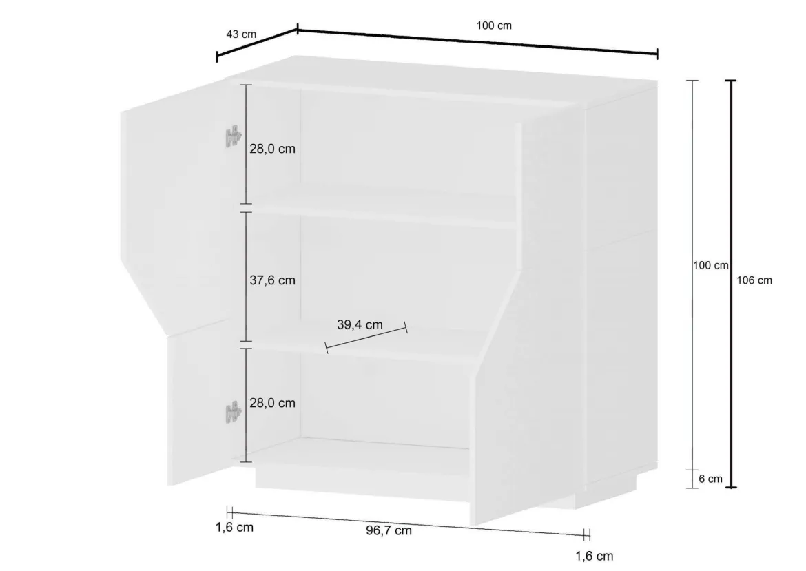 Credenza bianco lucida e acero 120x40x80h cm 2 ante e 3 cassetti - Jessie