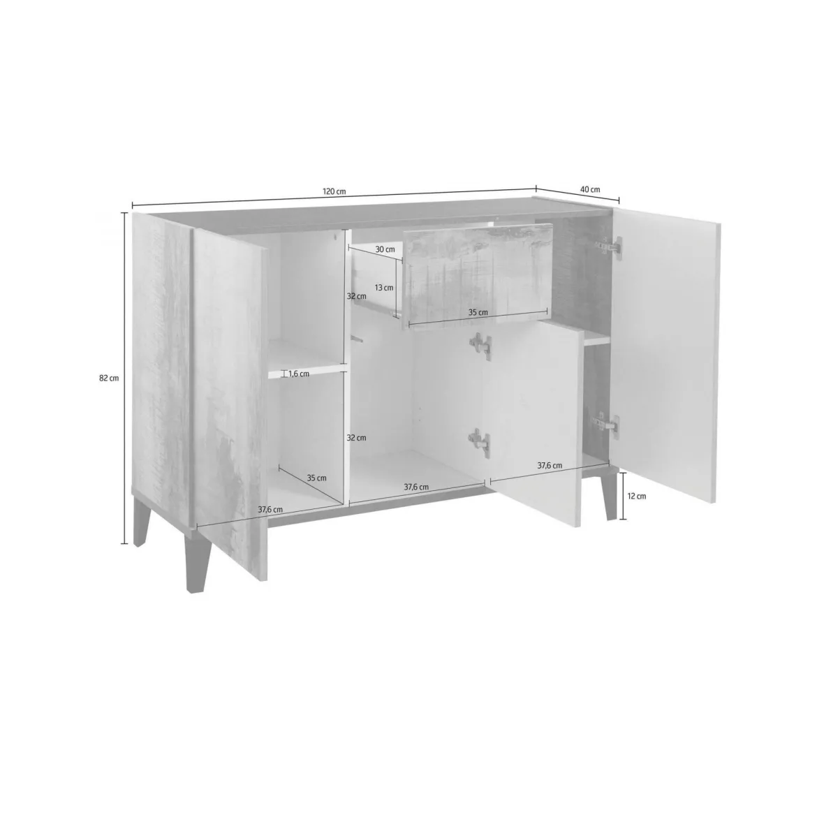 Credenza bianco lucida e acero 120x40x82h cm 3 ante e 1 cassetto - Albatross