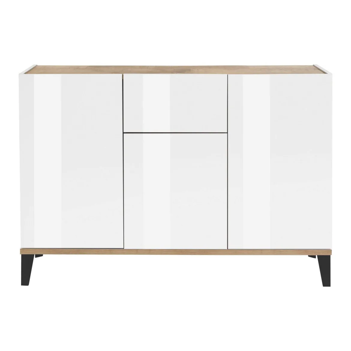 Credenza bianco lucida e acero 120x40x82h cm 3 ante e 1 cassetto - Albatross