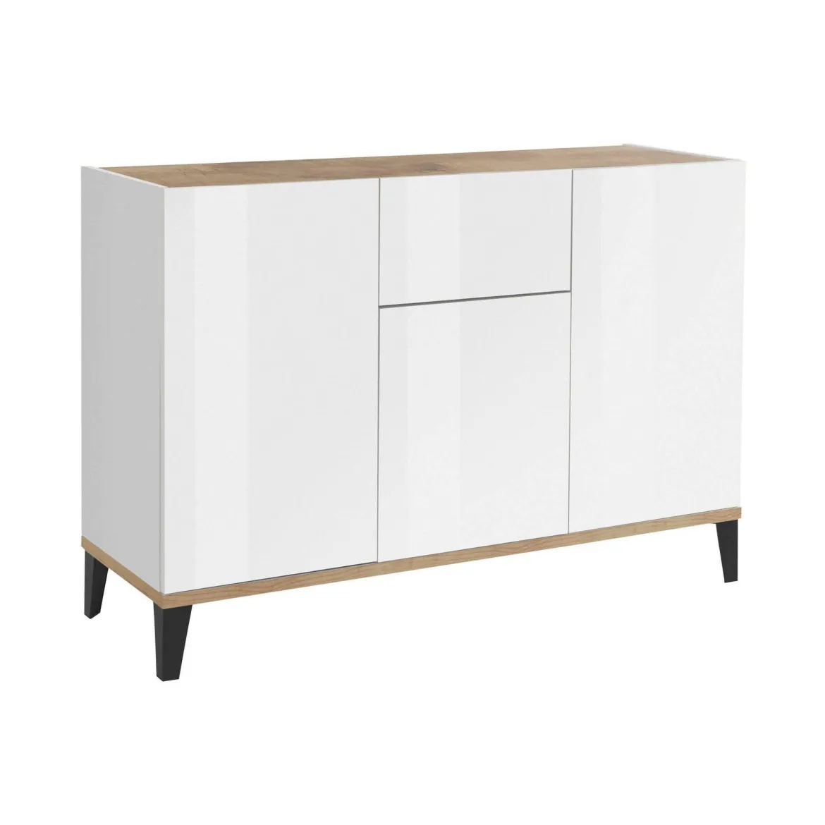 Credenza bianco lucida e acero 120x40x82h cm 3 ante e 1 cassetto - Albatross