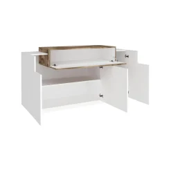 Credenza bianco lucida e acero 141x43x86h cm 2 ante e 3 cassetti - All
