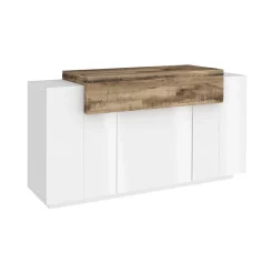 Credenza bianco lucida e acero 141x43x86h cm 2 ante e 3 cassetti - All