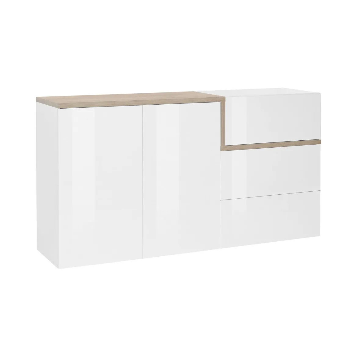 Credenza bianco lucida e acero 150x40x80h cm 4 ante - Amici