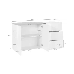Credenza bianco lucida e acero 150x40x80h cm 4 ante - Amici