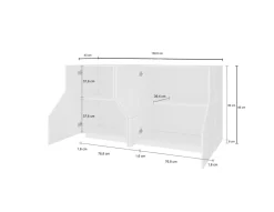 Credenza bianco lucida e acero 160x40x80h cm 4 ante e 1 cassetto - Ashy