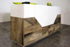 Credenza bianco lucida e acero 160x40x80h cm 4 ante e 1 cassetto - Ashy