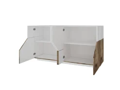 Credenza bianco lucida e acero 160x40x80h cm 4 ante e 1 cassetto - Ashy