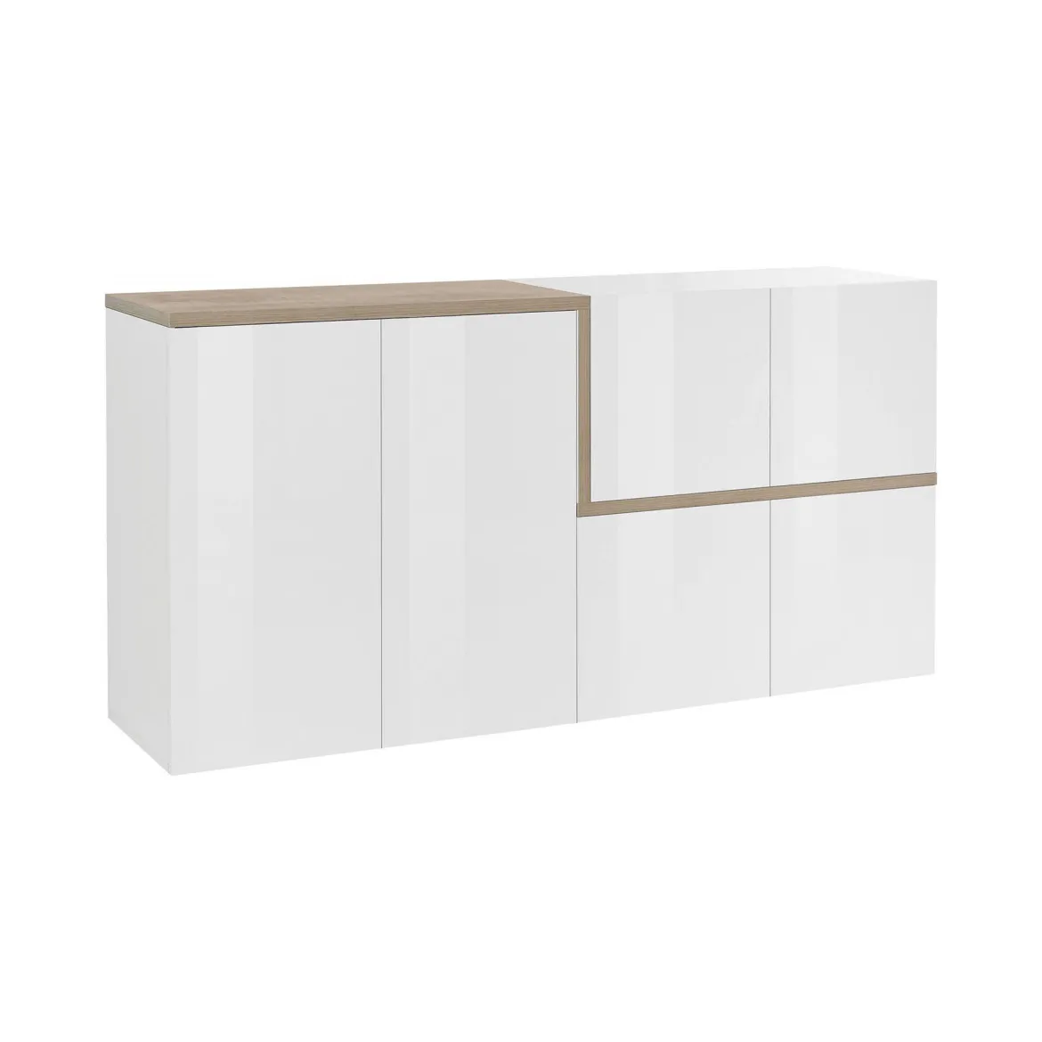 Credenza bianco lucida e acero 160x40x80h cm 6 ante - Arrak