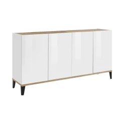 Credenza bianco lucida e acero 160x40x82h cm 4 ante - Ashley