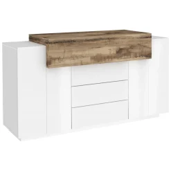 Credenza bianco lucida e acero 160x45x86h cm 3 ante e 3 cassetti - Arbon