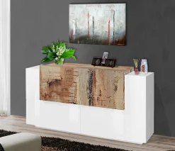 Credenza bianco lucida e acero 160x45x86h cm 4 ante - Muscari