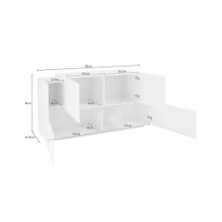 Credenza bianco lucida e acero 170x45x85h cm 4 ante e 2 cassetti - Alei