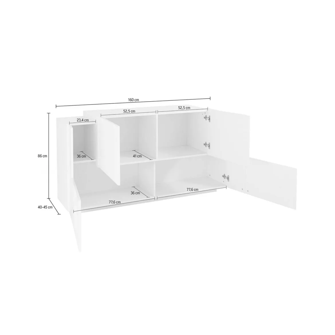 Credenza bianco lucida e acero 170x45x85h cm 4 ante e 2 cassetti - Alei