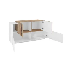 Credenza bianco lucida e acero 170x45x85h cm 4 ante e 2 cassetti - Alei